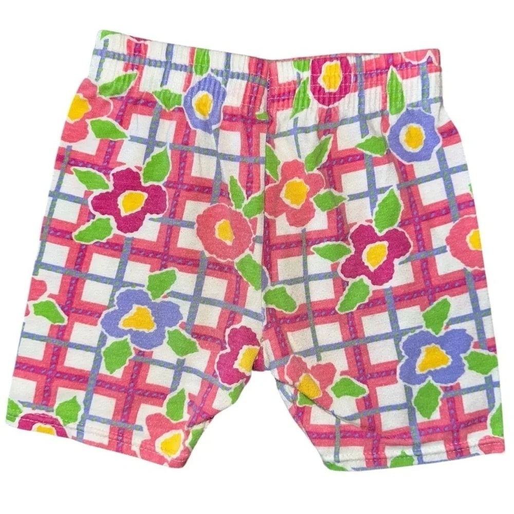 Carters Vintage Girls 3T Pink Floral Ruffle Hem T-Shirt Pull On Striped Shorts